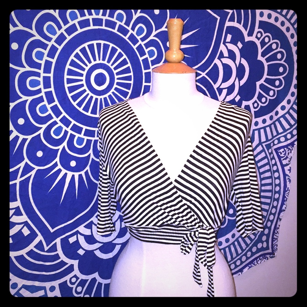 Black and white striped crop top